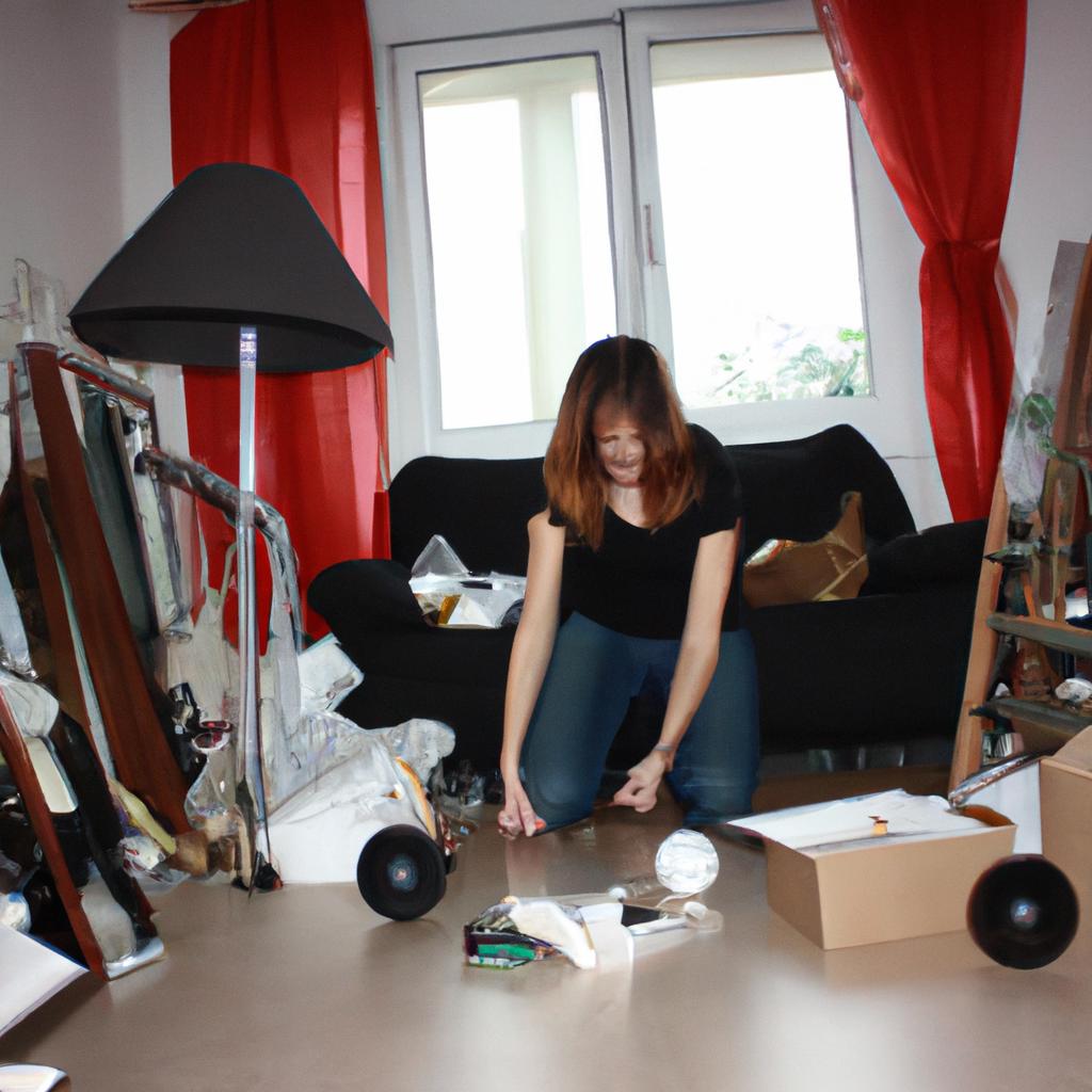 Person organizing cluttered home space
