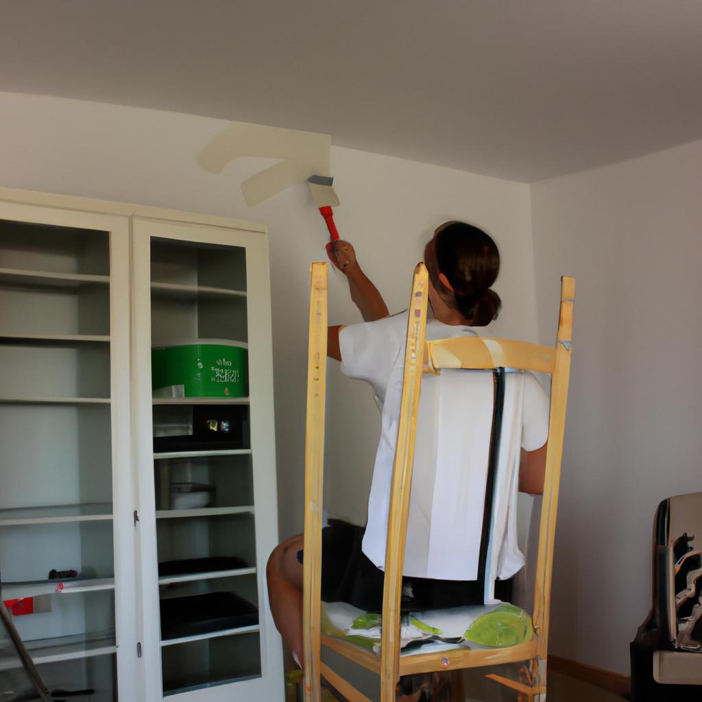 Person painting a living room
