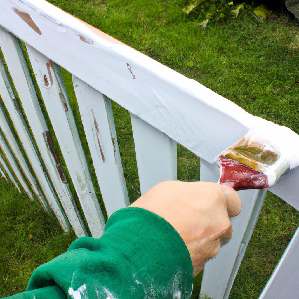 Person painting a garden fence
